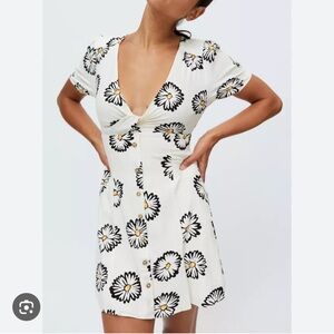 Urban Outfitters Bettie Twist-Front Black Floral Mini Dress